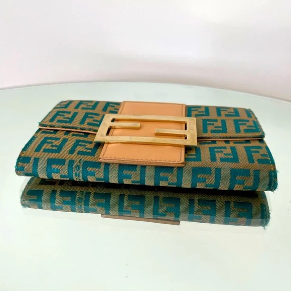 Fendi Teal Zucchino Vintage Wallet with Certificate of Authenticity FINAL PRICE